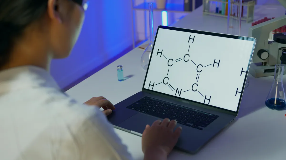 香料分子の構造式と試験器具のイメージ