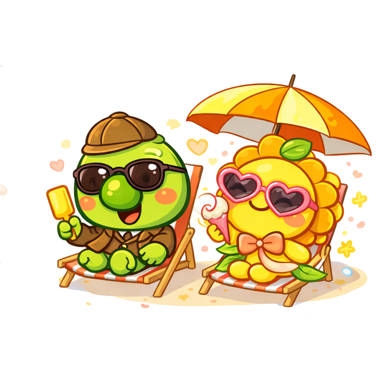 夏のビーチのハナくんとカオリちゃん