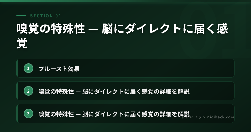 嗅覚の特殊性 — 脳にダイレクトに届く感覚のまとめ