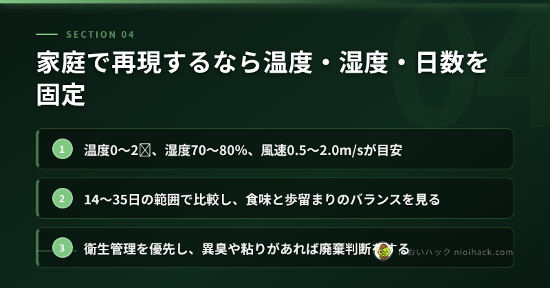 家庭で再現するなら温度・湿度・日数を固定のまとめ