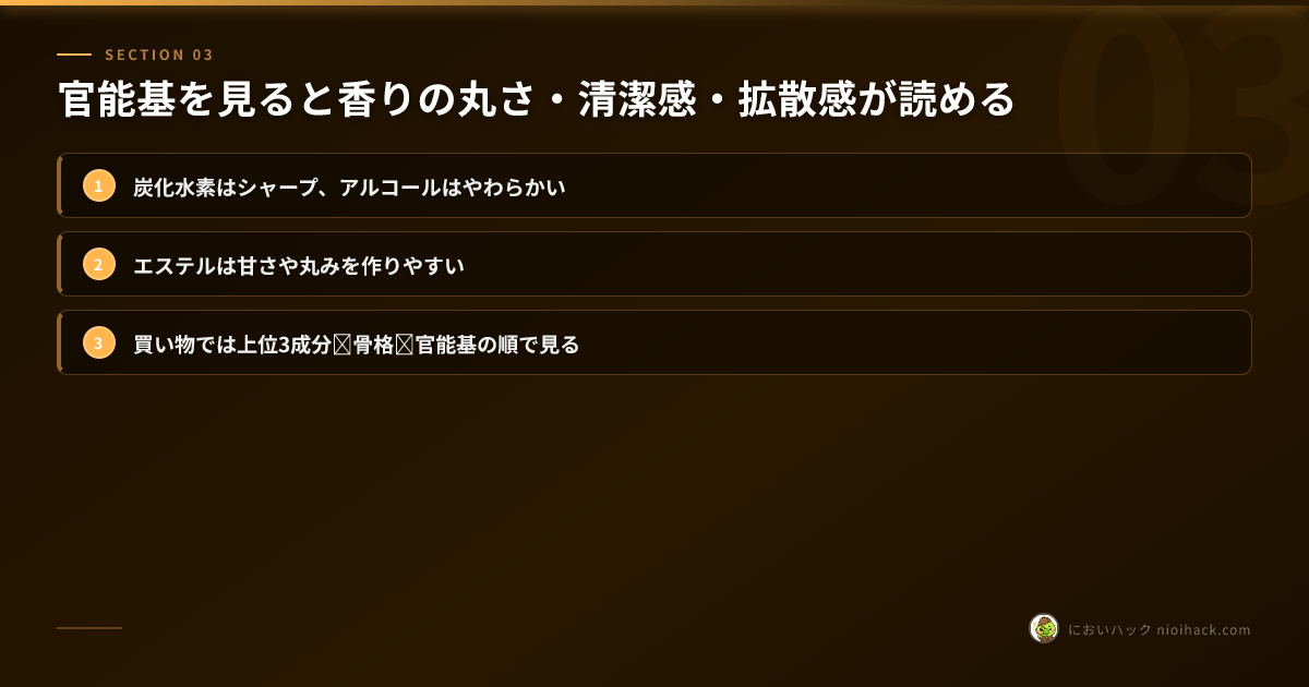 官能基の見方を買い物に活かす