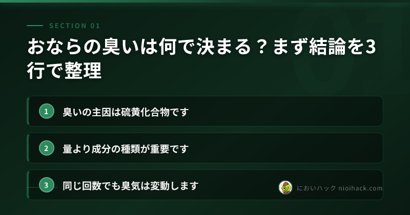 おならの臭いは何で決まる？まず結論を3行で整理のまとめ