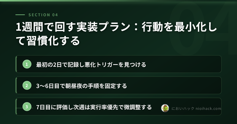 1週間で回す実装プラン:行動を最小化して習慣化するのまとめ