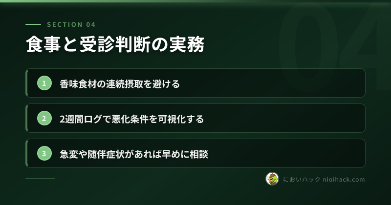 食事と受診判断の実務のまとめ